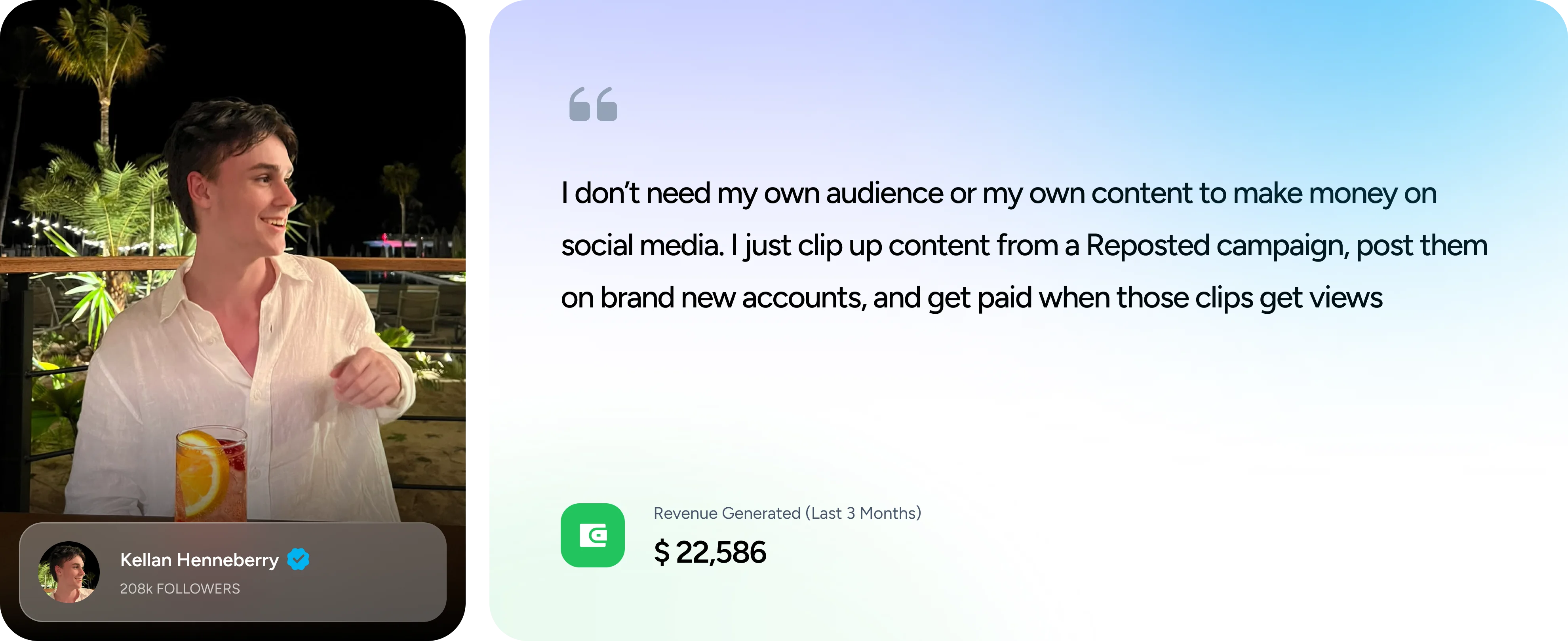 Creator story — Kellan Henneberry, real creators real deposits