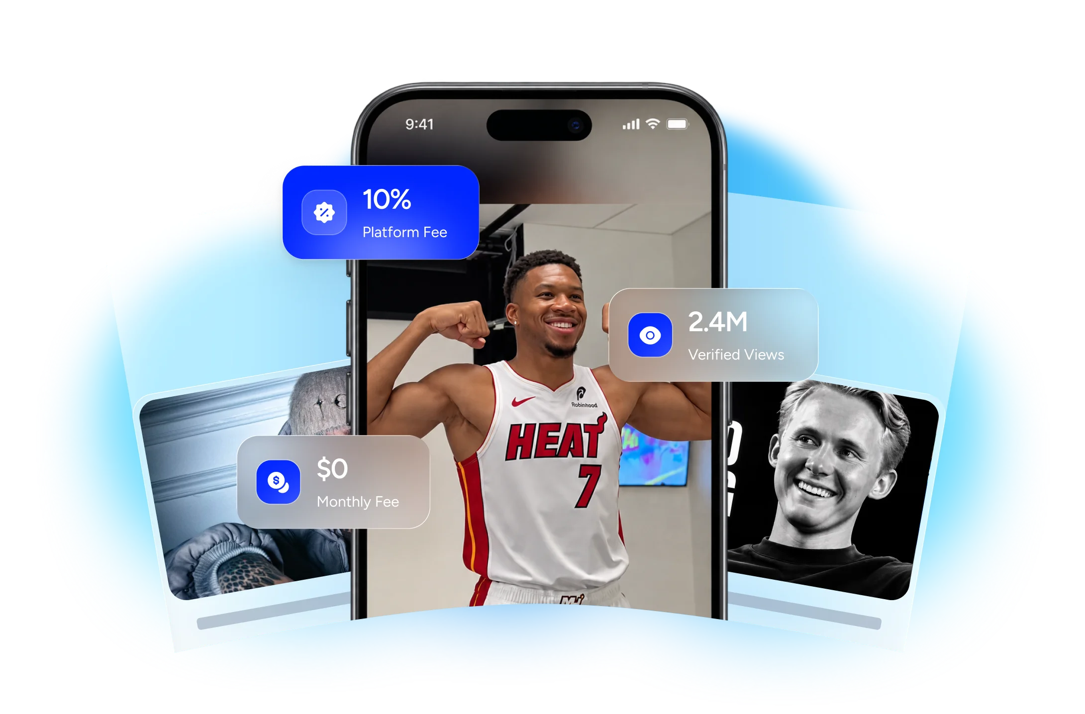 One simple fee - 10% Platform fee, $0 monthly fee, 2.4M verified views