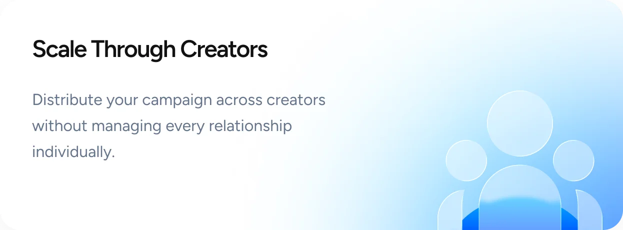 Scale Through Creators - Distribute your campaign across creators without managing every relationship individually.